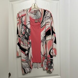 Chico's Artistic White, Coral Pink & Black Cardigan & Tank, XL